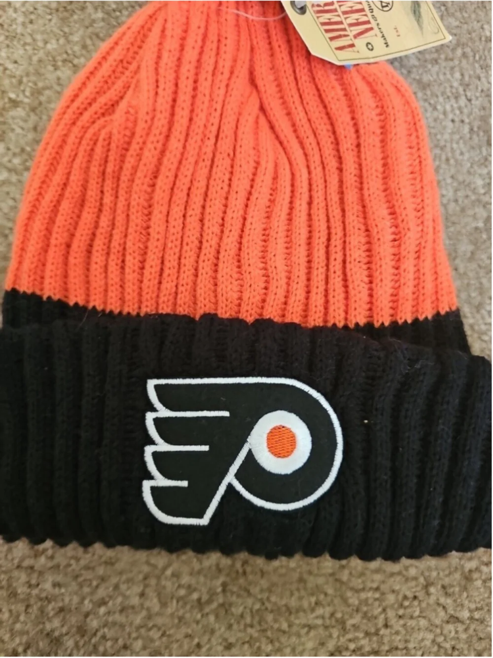 Philadelphia Flyers Cuffed Knit Pom Beanie Orange Black American Needle